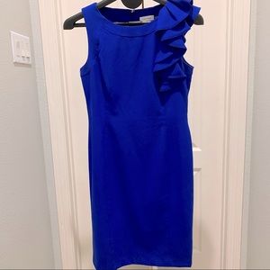 Calvin Klein Blue Ruffle Sheath Dress Size 8
